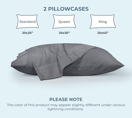 Image of ROYALE LINENS 100% Organic Cotton Percale Pillowcases Set of 2 - King Size Percale Pillowcase - King Set of 2 Pillow Cover - Breathable, Cool & Crisp Grey Pillow Cases (20 inchx40 inch, Grey)