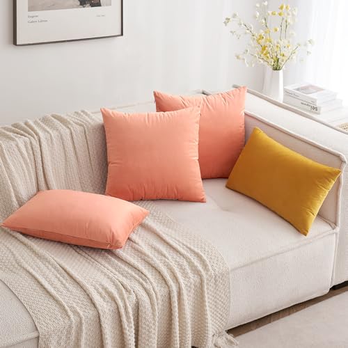 Image of MIULEE Pack of 2, Velvet Soft Solid Decorative Square Throw Pillow Covers Set Cushion Cases Pillowcases for Sofa Bedroom 18x18 Inch Coral Red
