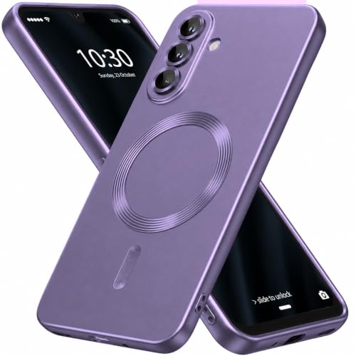 Image of DIZORO Samsung A57 Case, Compatible with Mag Safe Back Cover, Matte Luxury Metallic Luster Flexible TPU Wireless Charging Shockproof Case with Camera Protector (Metallic Silver)
