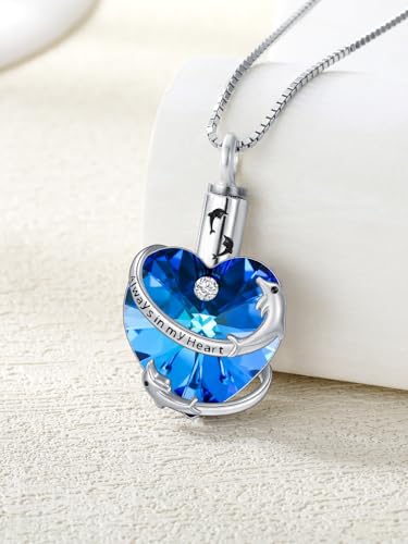 WINNICACA Cremation Jewelry Moon and Stars/Dolphin/Hummingbird Urn Necklace Sterling Silver Heart Crystal Pendant for Ashes Keepsake Memorial Cremation Jewelry Gift for Woman Men2