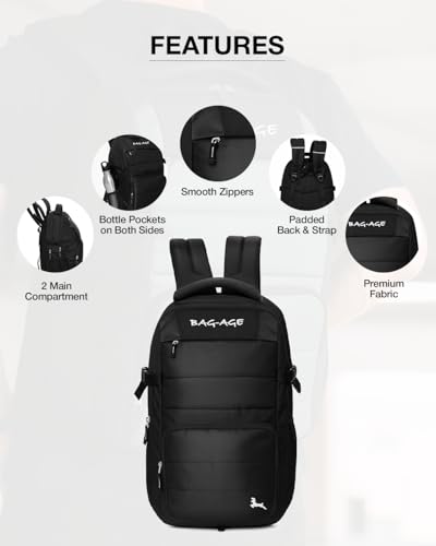 Image of Bag-Age 9157 30L Laptop Backpack for Men & Women | Water Resistant Travel & Office Bag | Padded Shoulder Straps | Multiple Compartments | School, College, Work & Travel Backpack