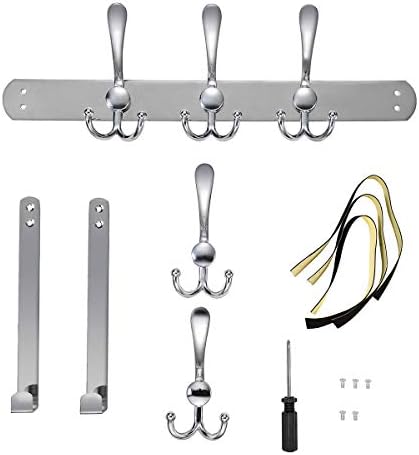 Over the Door Hook Hanger, LYLIN Stainless Steel Hangers for Door with 15 Hooks, Heavy Duty Storage Rack Wall Hanger for Coat, Clothes Towe Bag Robe (Silver, Doors Thickness 4.5 cm)