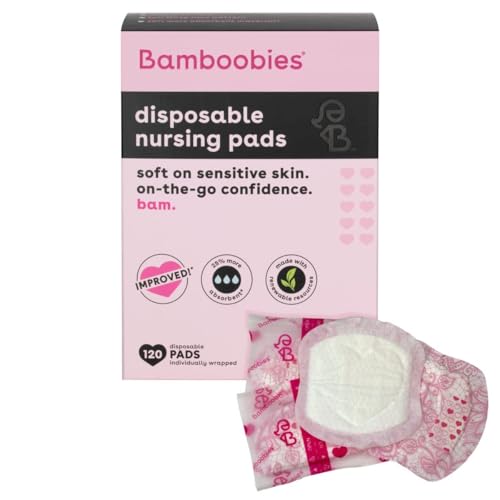 Image of Bamboobies Disposable Nursing Pads for Breastfeeding & Sensitive Skin, Super-Absorbent Milk Proof Pads, Perfect Baby Shower Gifts, 120 Count