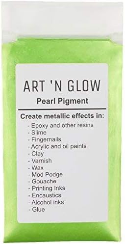 Art 'N Glow Mica Pearl Pigment Powder - 25 Grams - Fine Pearl Pigment for Epoxy Resin - Great Choice for Creatives - Acrylic Paints - Art Crafts - Bath Bomb - 10+ Colors Available - (Apple Green)