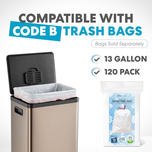 Image of SIMPLI-MAGIC 13 Gallon /50 Liter Kitchen Trash Can, Stainless Steel Step-On Garbage Bin with Side Handles, Built-In Odor Filter Holder & Removable Inner Bucket for Kitchen & Office & Bedroom, Rose Gold