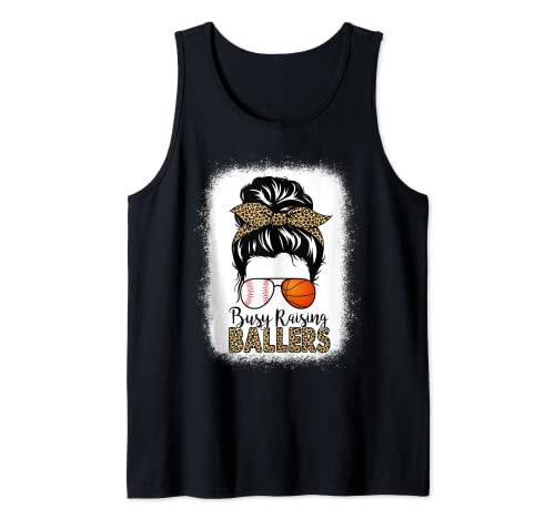 Baloncesto Béisbol Mom Busy Raising Ballers Messy Bun Camiseta sin Mangas