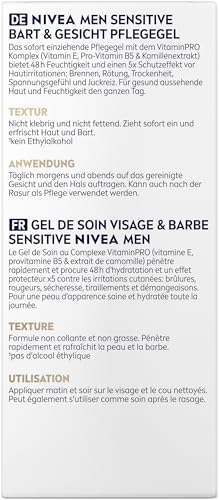 NIVEA MEN Sensitive Bart & Gesicht Pflege-Gel, schnell einziehende Bartpflege für empfindliche Männerhaut, beruhigende Gesichtspflege zur Linderung von Hautirritationen (50 ml)