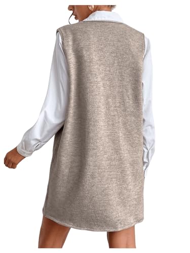 GORGLITTER Women's Sleeveless V Neck Short Sweater Dress Dual Pocket Straight Dresses2