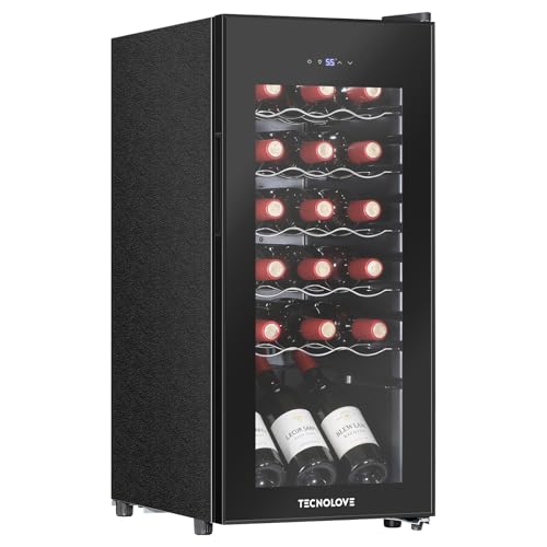Tecnolove 18 Bottle Wine Cooler, Compact Small Wine Fridge for Home Use, Stable Temperature 38-65°F Digital Control, Quiet Compressor Cooling, Glass Door with LED Light, Black Freestanding Design