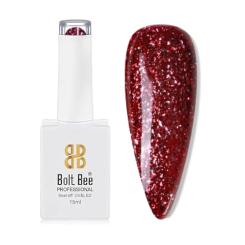 Image of Bolt Bee Burgandy Glitter Color Gel Nail Polish Soak Off UV Gel DIY at Home Manicure Salon Nail Art (63, 15ml)