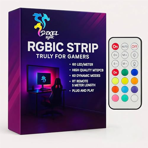 Image of Colourful RGBIC LED Strip 5m | 60 LEDs /m | 68 Dynamic Modes | RF Remotr Control | Black PCB | Backlight | Truly for Gamers | Lighting Strip (RF Remote Control)