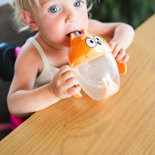 Image of The First Years Bingo Weighted Straw Cup - Spill Proof Toddler Straw Cups with Flip Top Cover - Bluey Cups for Everyday Sipping - Toddler Feeding Supplies - 7 Ounce - Ages 6 Months and Up