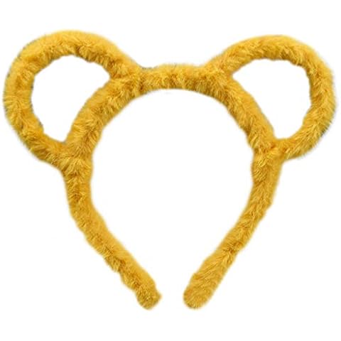 SOLIDEE Animal Ears Headband with Plush Animals, Make-Up Hair Hoop with Cute Ears - Unisex Adult, One Size (Yellow) Cover