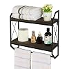 2 Tier Metal Industrial Bathroom Shelves with Towel Bar Floating Storage Organizer Shelves Rustic Wall Mounted Shelves Over Toilet Towel Rack for Bathroom Bedroom Kitchen
