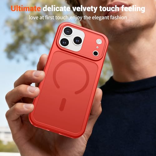 Image of SUPFINE Magnetic for iPhone 17 Pro Case Red | (Compatible with MagSafe)(Military Grade Drop Protection)(Camera Protection)Translucent Matte Phone Cover