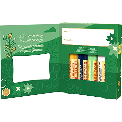 Burt's Bees Christmas Gifts, 4 Lip Balm Stocking Stuffers Products, Assorted Mix Set - Classic Beeswax, Vanilla, Cucumber Mint & Coconut And Pear #TOP5