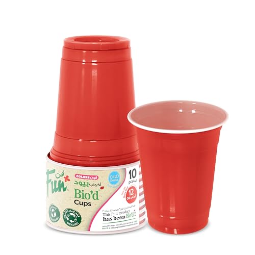 Fun Biod Cups 12oz - Biodegradable disposable Cup for Juices Water Cold Drinks Drinking Cups- Ruby Red (Pack of 10)