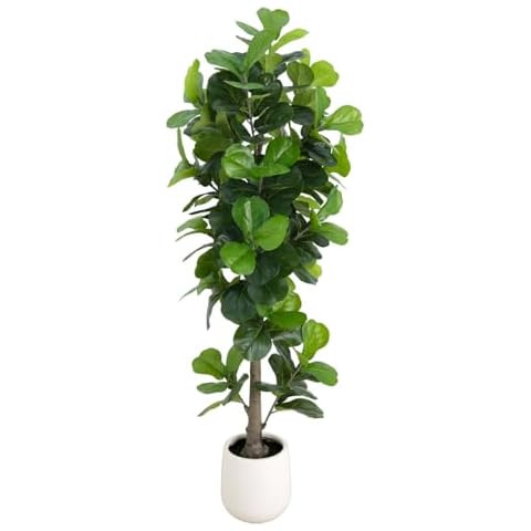 Fiddle Leaf Fig Tree Artificial,7FT Faux Fiddle Leaf Fig Tree,Artificial Trees for Home Decor Indoor with Plastic White Pot,Fake Tree for Office House Farmhouse Living Room (7ft) Cover