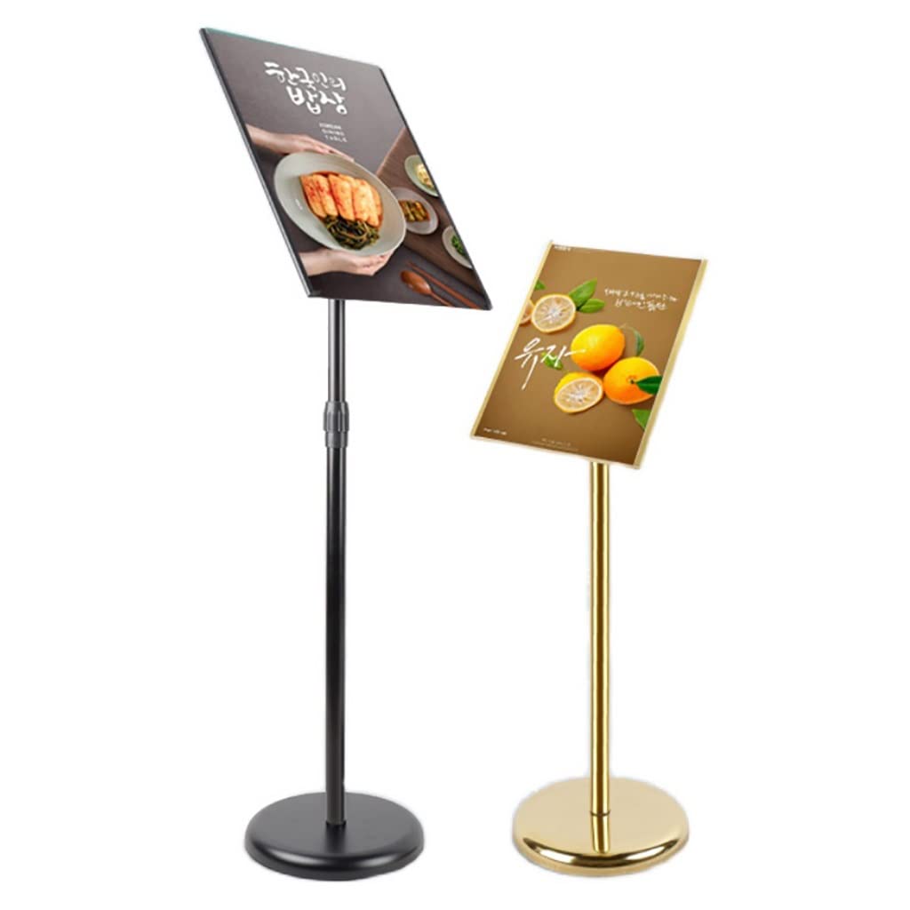 MEHWSAR Adjustable Sign Holder Stand Pedestal Poster Menu Stand Heavy Duty Floor Standing Sign Stand Aluminum Display Stand for Vertical and Horizontal View(Gold,A4)