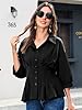 Women Pleated Peplum Blouse 3/4 Sleeve Button Down... #4