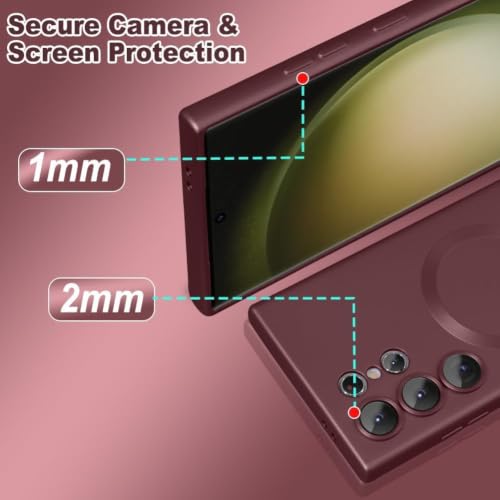 Image of DIZORO Samsung S24 Ultra case Compatible with Mag Safe Matte Luxury Metallic Luster Flexible TPU Shockproof Back Cover with Camera Protector Lens - New Wine