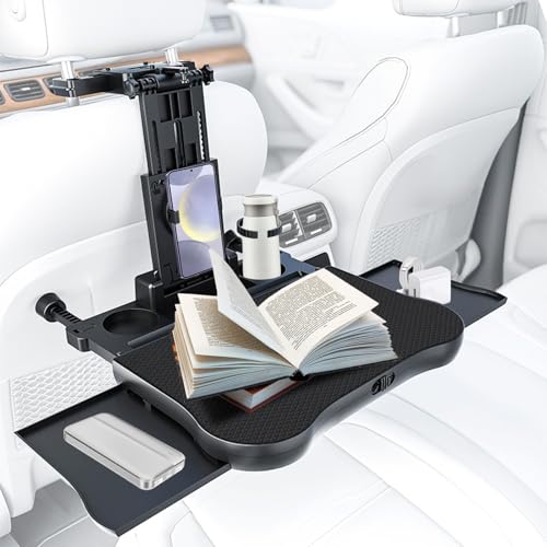 Auto Tisch Rücksitz Beifahrer, Klappbarer Auto Esstisch mit Getränkehalter & Handyhalter, Faltbarer Rücksitz Schreibtisch für Kinder Erwachsene, Laptop Tisch für Reisen Arbeiten Essen, 20kg Belastbar