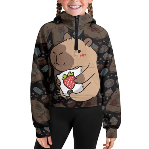 WELLFLYHOM Girls Sweatshirt 5-14T Half Zip Crop Top Long Sleeve Pullover Hoodies with Pocket Graphic Fall Outfits