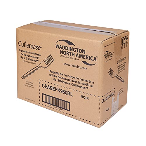 Image of WNA Cutlerease Black Plastic Fork Refill, Bulk Pack of 960 Forks, For Use With Cutlerease Dispensing System, Polystyrene Disposable Cutlery, Made in the USA