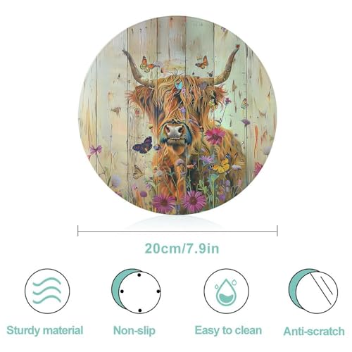 Tablas de Cortar de Vidrio Templado con Diseño de Vaca Highland y Mariposa, Antideslizantes con Patas de Goma, Resistentes a Rayones para Cocina miniatura 2