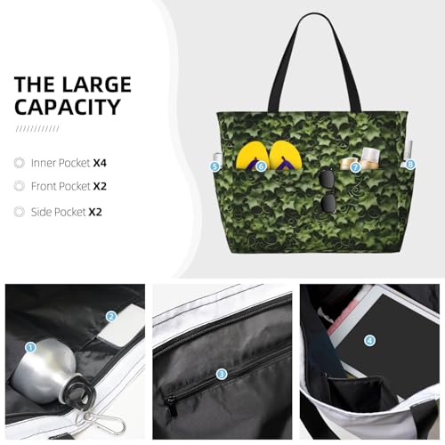 Floral Swirls Ivy Extra Large Tote Bag For Women,Foldable Beach Bag With Pocket Weekender Travel Overnight Bag3