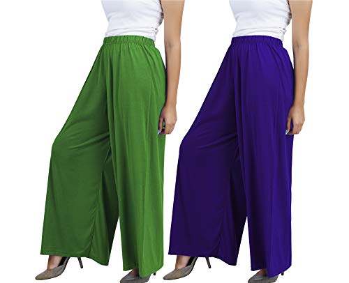 Image of Buy That trendz M to 4XL Cotton Viscose Loose Fit Women M to 6XL Flared Wide Leg Palazzo Pants for Jade Green Purple 2 of Pack Combo XXXX-Large