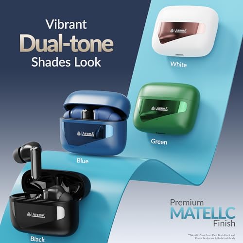 Image of AROMA TWS8 Harmony V5.4 True Wireless Earbuds, Chrome Black | up to 60H Playtime, ENC, Fast Charging, Heavy Bass, Bluetooth