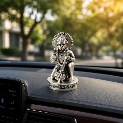 Image of Gold Art India Hanuman Idol 999 Silver Plated | 2.8 Inch Antique Matte Bajrangbali Murti with Velvet Gift Box for Home Temple, Office Desk & Car Dashboard