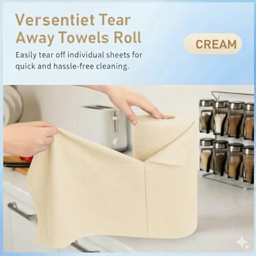 Image of Showstopper Microfiber Cleaning Cloth Roll, Reusable Tear Away Microfiber Towels,Washable, Ultra Absorbent, Rags Cleaning, Dishcloths, Cleaning Cloth for Car, Home or Kitchen. (Cream, 25cm X 25cm)