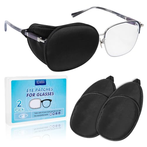eZAKKA Eye Patches for Adults Kids, Eye Patch for Glasses, Medical Soft Eye Patch for Lazy Eye Amblyopia Strabismus and After Surgery (Black+Black)(Wider Version)