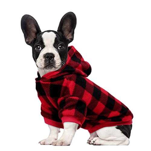 ASENKU Dog Hoodie,Plaid Pet Hooded British Style Sweater with Hat Puppy Pullover Sweater Shirt for Small Medium Puppies Dogs Red L