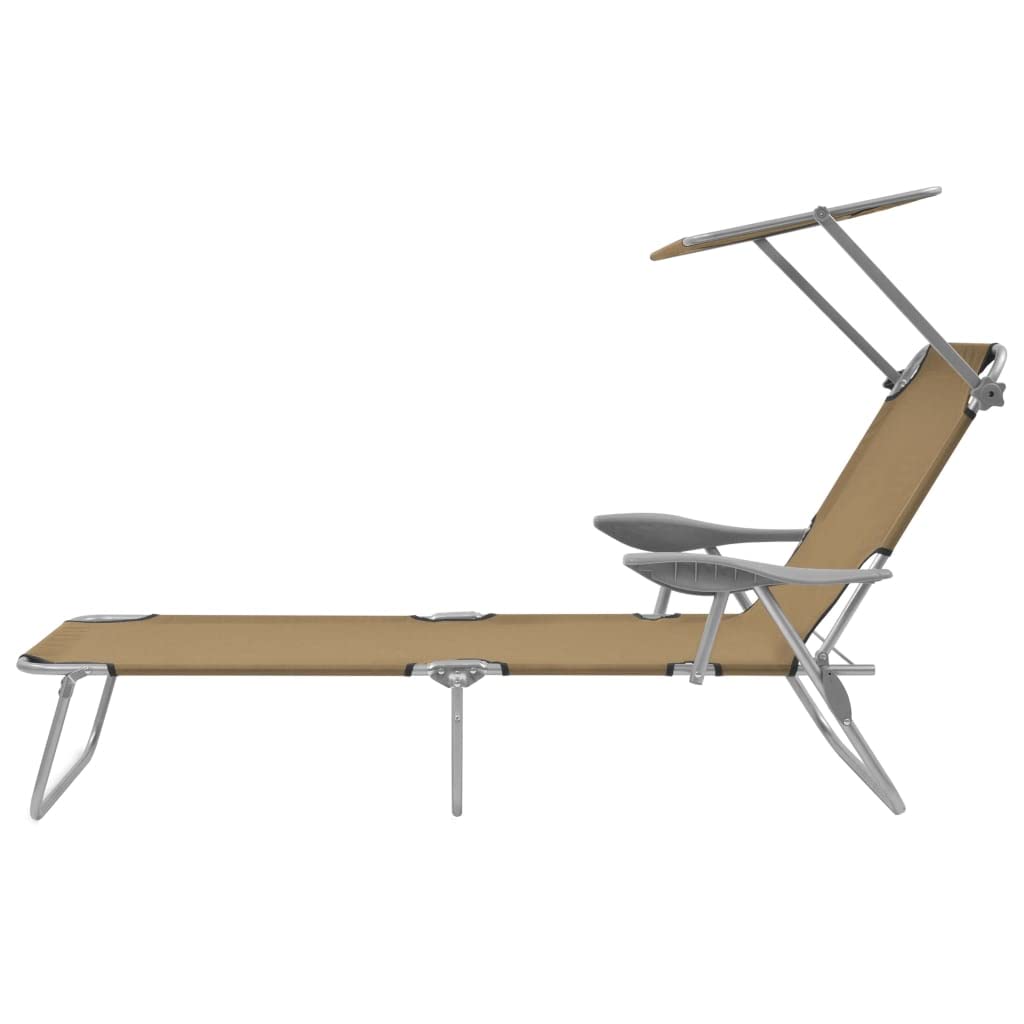 Sonnenliege Klappbar mit Sonnenschutz Dach, Pulverbeschichteter Stahl Gartenliege, Verstellbar und Wetterfest, Relaxliege für Balkon Terrasse Pool Outdoor Camping