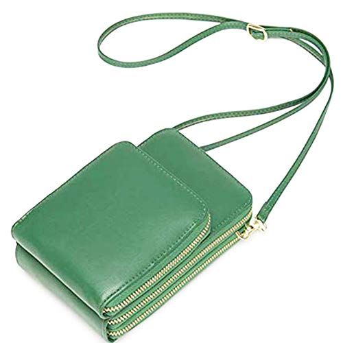 JeromKewin Cuero Cruzado Teléfono Móvil Bolsa de Hombro para Mujer Estudiante Smartphone Billetera con Correa Removible - Verde Oscuro Cover