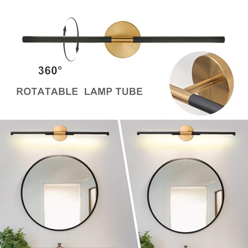 Image of Modern Bathroom Light Fixtures Over Mirror 36 Inch, 26W 360 Rotatable Dimmable 4000K Led Vanity Light Bar, Black and Gold Bathroom Vanity Lights Above Mirror