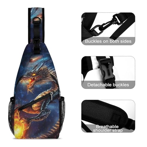 Fashion Chest Pack Travel Shoulder Bag, Cool Space Fire Dragon Art Small Cross Body Sling Bag For Women Men3