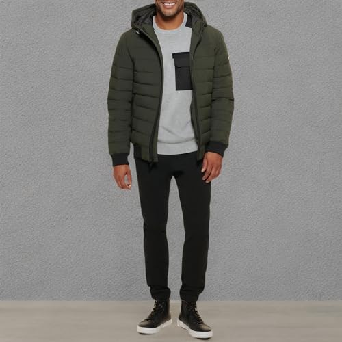 Image of DKNY Men's Quilted Performance Hooded Bomber Jacket