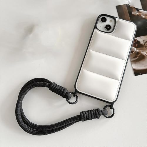Étui de téléphone avec dragonne iPhone 14 Pro Max housse cordon antichoc blanc uni
