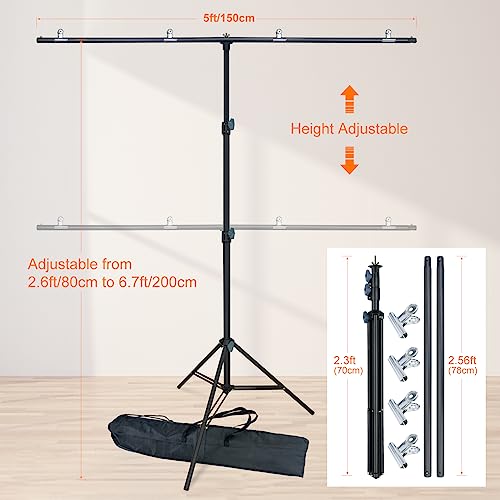 Linco Lincostore Zenith Portable T-Shape Background Backdrop Stand Kit 5X6.7Ft - 5Ft Wide (Fixed) And 6.7Ft High (Adjustable)- Lightweight Only 4 Lbs Easy To Carry And Storage #TOP3