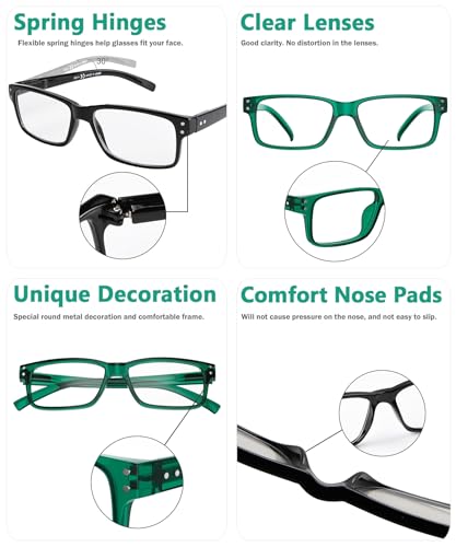 Image of Eyekepper Vintage Reading Glasses for Men - 3 Pairs Black and 2 Pairs Green - Spring Hinges Classic Readers +2.00