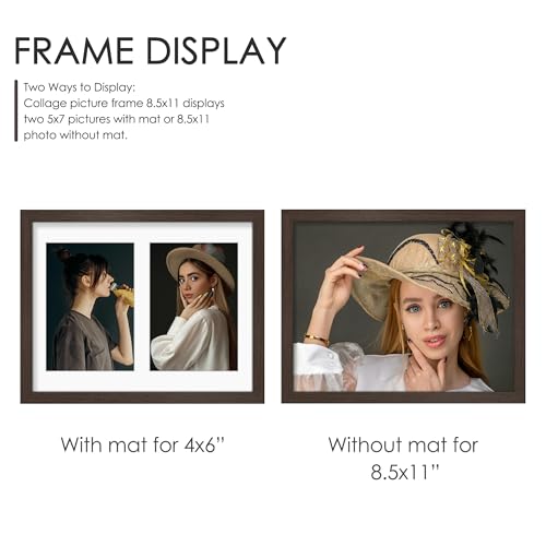 Image of DUENPY 8.5x11 Double 5x7 Picture Frame Double Picture Frame Displays Two 5x7 inch Photos Available Horizontal Wall Mounting Display and Vertical Walnut