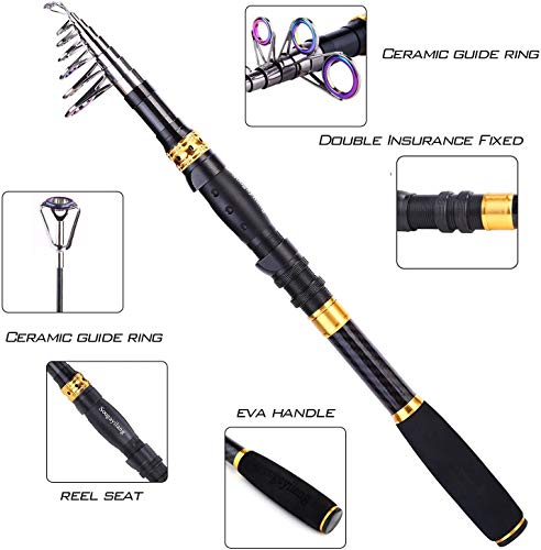 Sougayilang Fishing Rod Reel Combos Carbon Fiber Telescopic Pole With Spinning Reel Line Lures, Fishing Gear Accessories For Travel Saltwater Freshwater Fishing-2.1M/6.89Ft - 4
