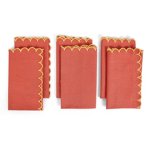 Image of FINGERCRAFT Scallop Edge Cloth Napkins | Set of 6 | 20x20 Inches | 100% Cotton | Table Napkins for Any Occasion | Washable, Perfect for Parties and Everyday Use (Rust Slub, Set of 6)