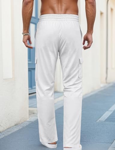 SEAUR Men's Linen Pants Casual Baggy Jogging Pants Straight-Legs Drawstring Waist Beach Trousers2