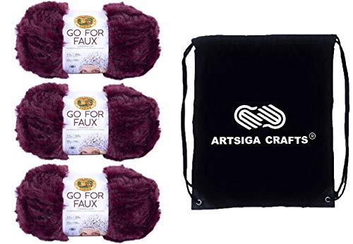 Lion Brand Knitting Yarn Go for Faux Red Panda 3-Skein Factory Pack (Same Dye Lot) 322-207 Bundle with 1 Artsiga Crafts Project Bag