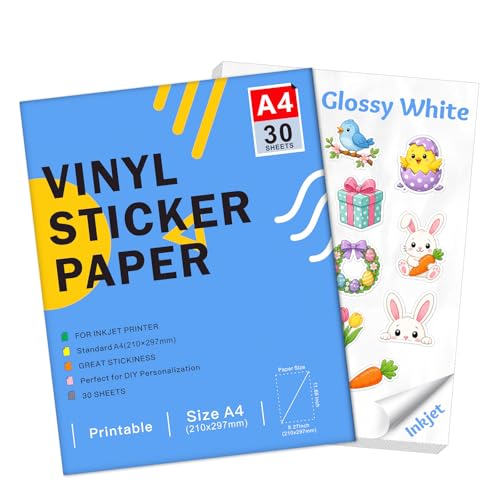 Ruibytree Glossy Printable Vinyl Sticker Paper for Inkjet Printer 30 Sheet